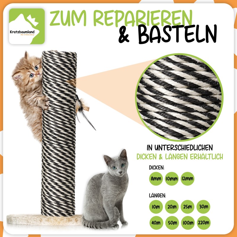 Premium-Sisalseil Schwarz/Weiß 8-12 mm