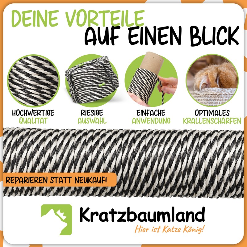 Premium-Sisalseil Schwarz/Weiß 8-12 mm