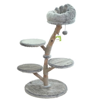 Largo XL Naturholz Kratzbaum – Stabil, 138 cm hoch, Jute-Seil & Plüsch